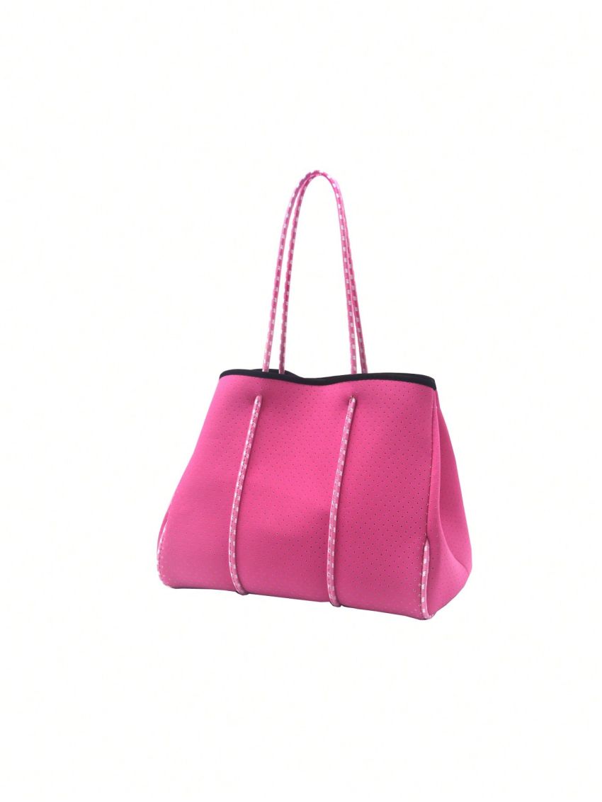 Neon Pink Shopper Bag With Coin Purse Contrast Binding