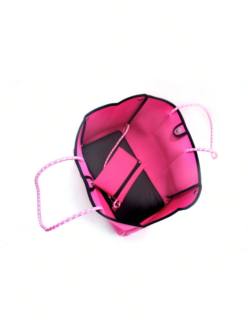 Neon Pink Shopper Bag With Coin Purse Contrast Binding
