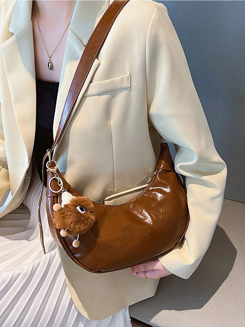 Minimalist Hobo Bag With Bag Charm Small