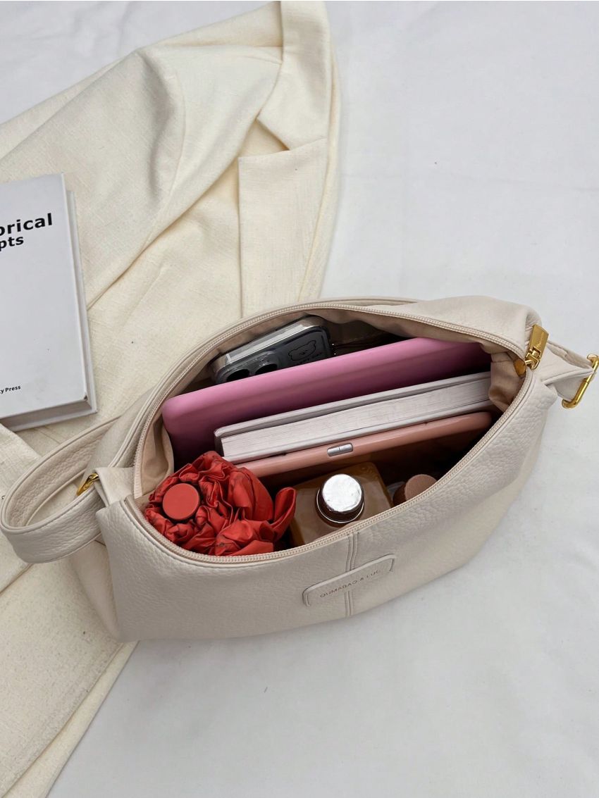 Letter Patch Decor Hobo Bag Large Capacity Zipper