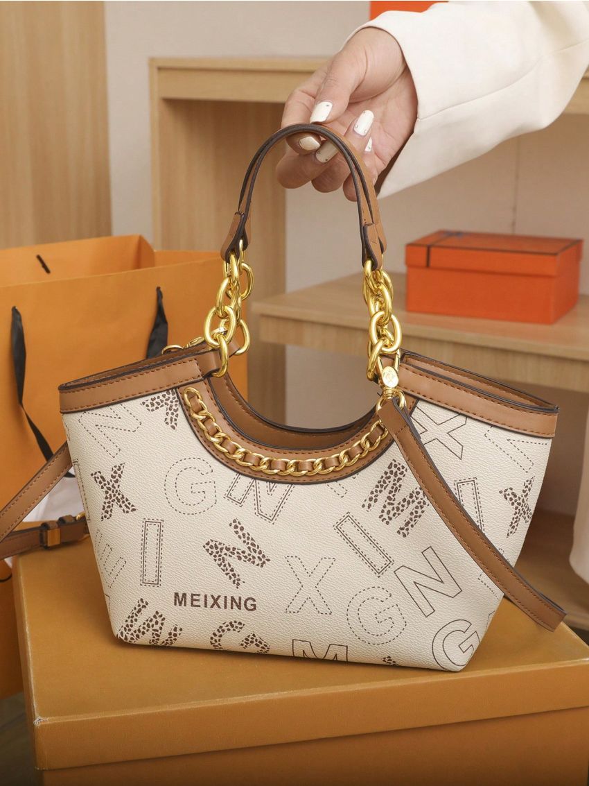 Letter Graphic Satchel Bag Double Handle, Clear Bag