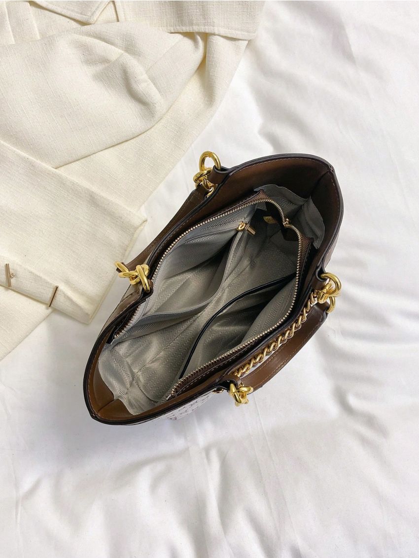 Geometric Pattern Satchel Bag Double Handle, Clear Bag