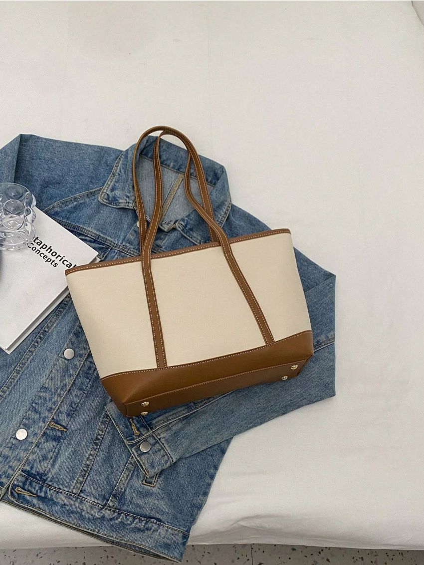 Medium Tote Bag Twilly Scarf Decor Double Handle Two Tone