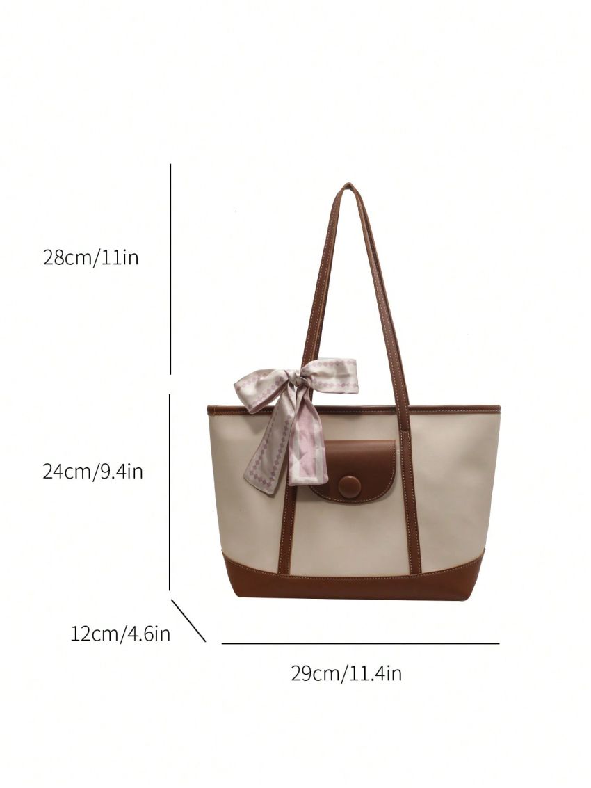 Medium Tote Bag Twilly Scarf Decor Double Handle Two Tone