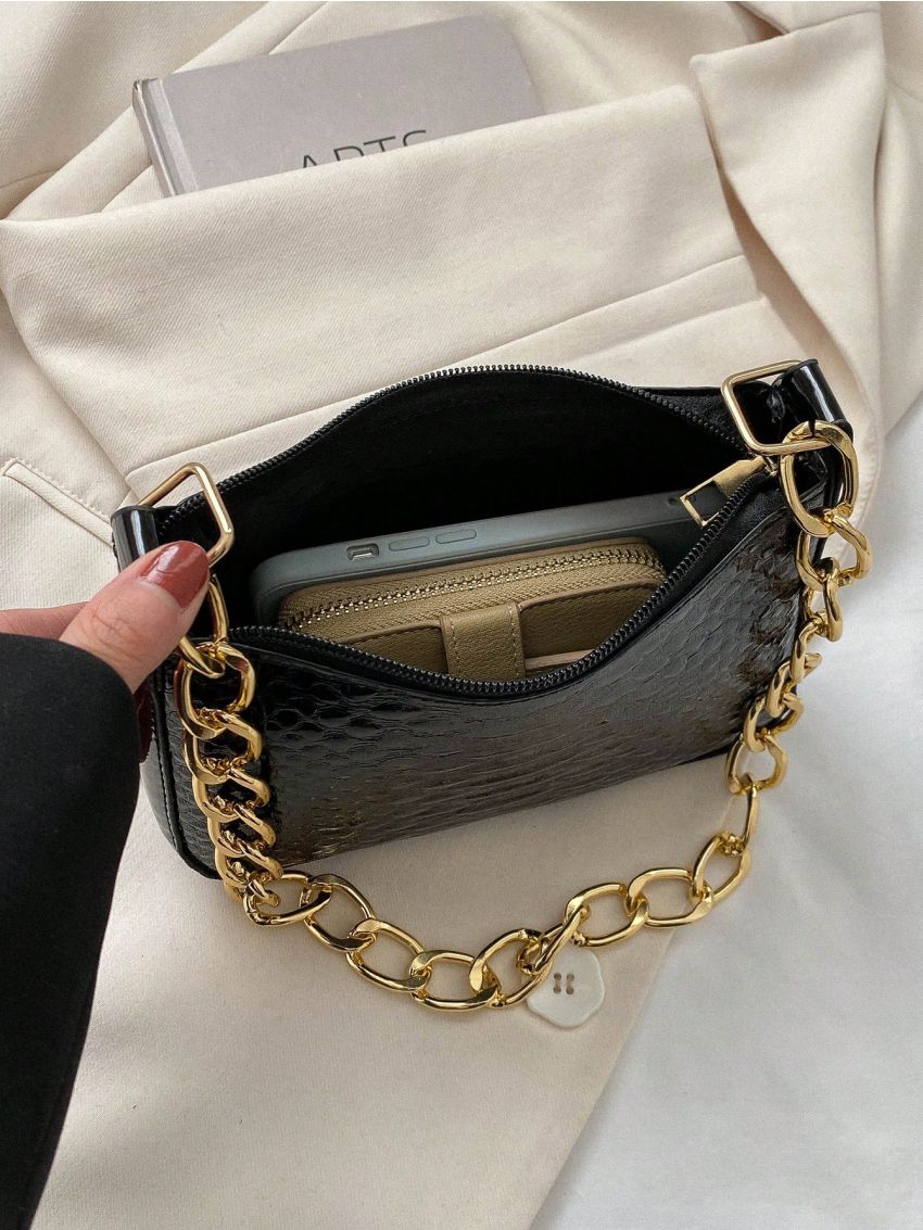 Mini Shoulder Bag Crocodile Embossed Chain Strap