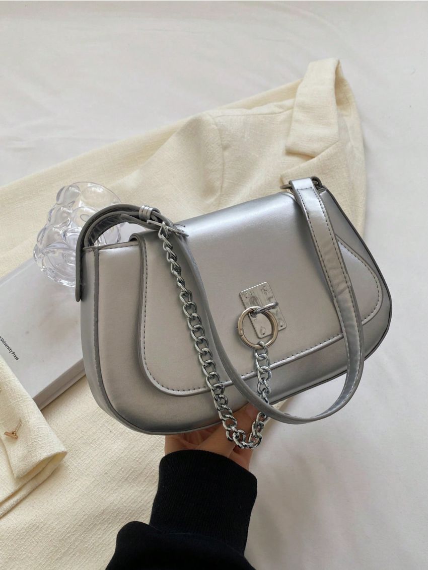 Minimalist Saddle Bag Chain Decor Flap