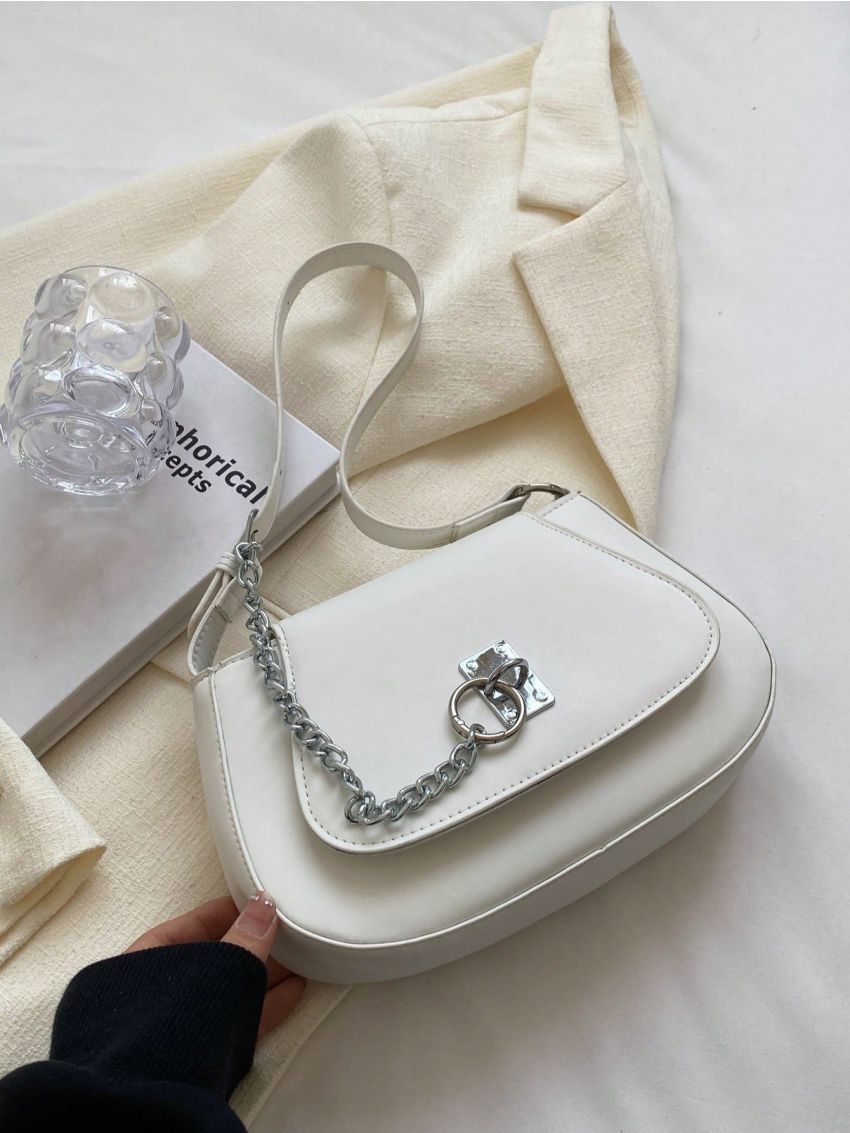 Minimalist Saddle Bag Chain Decor Flap