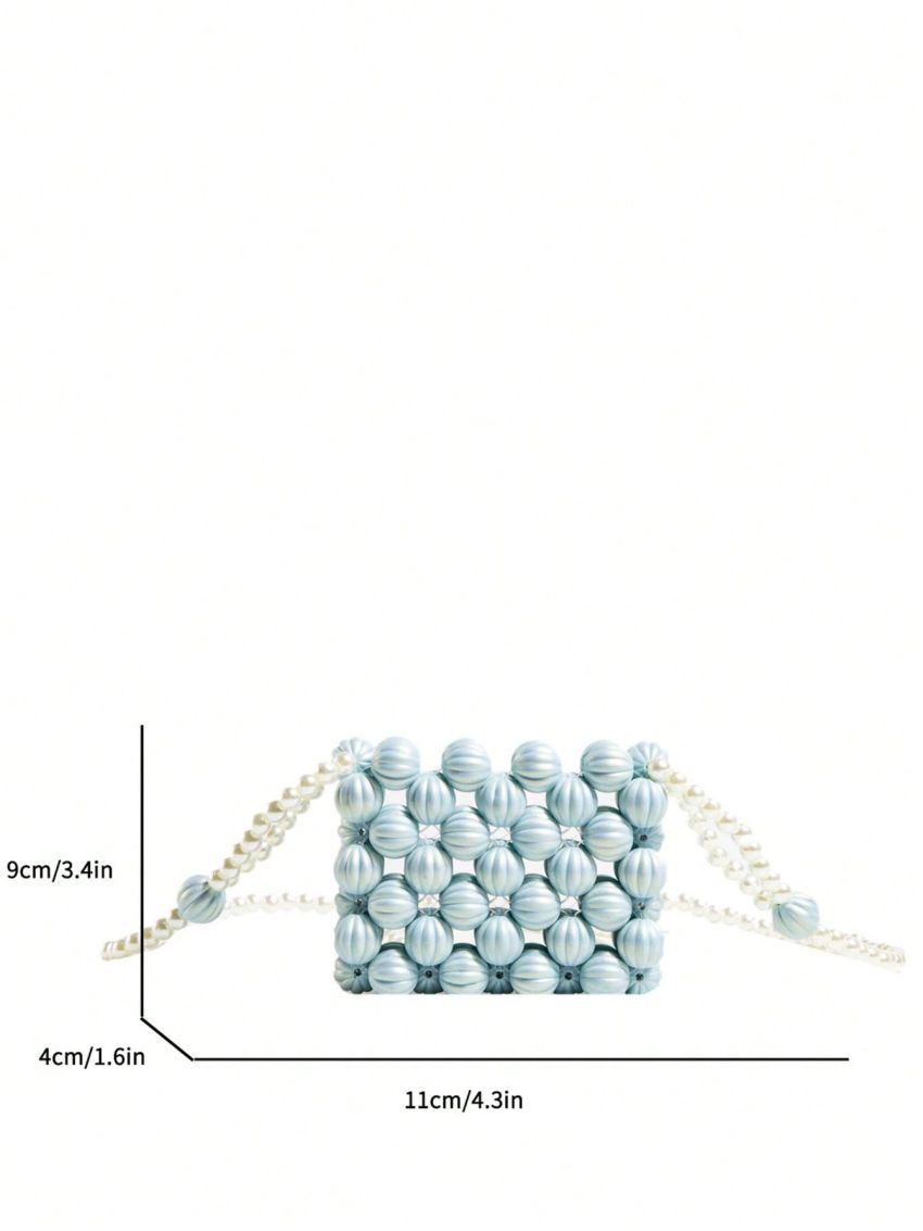 Mini Square Bag Beaded Design Faux Pearl Decor