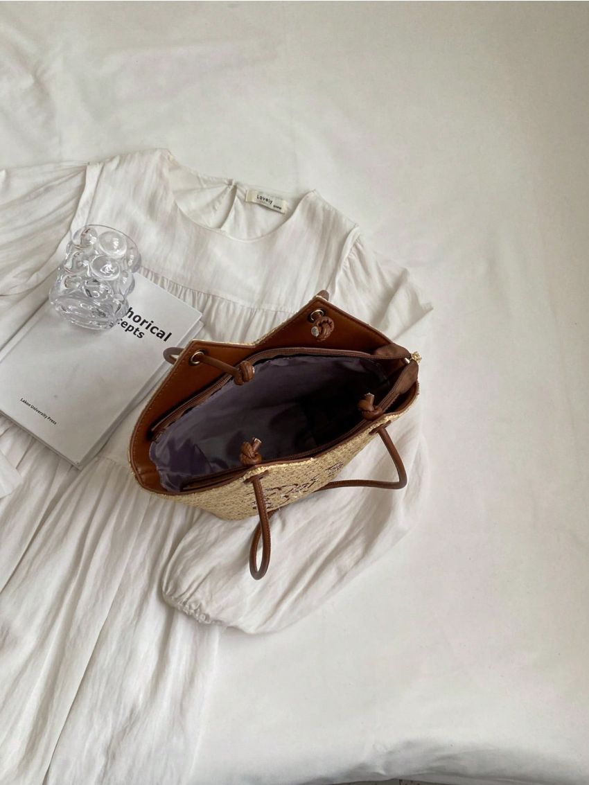 Graphic Pattern Straw Bag Paper