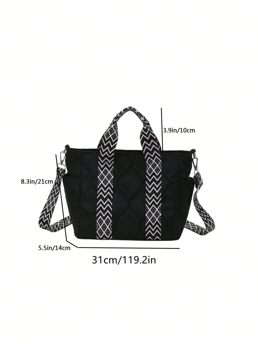 Small Tote Bag Quilted Geometric Pattern Strap