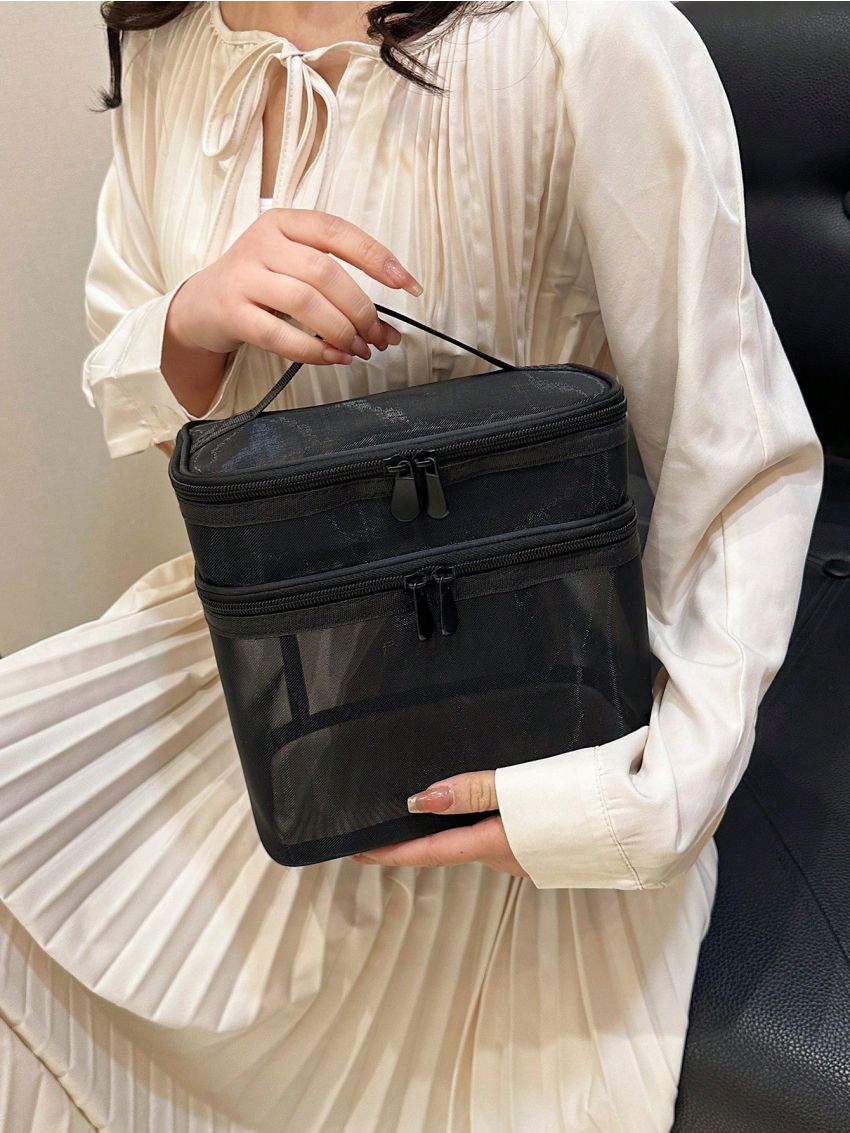 Black Storage Bag Mesh Design With Purse