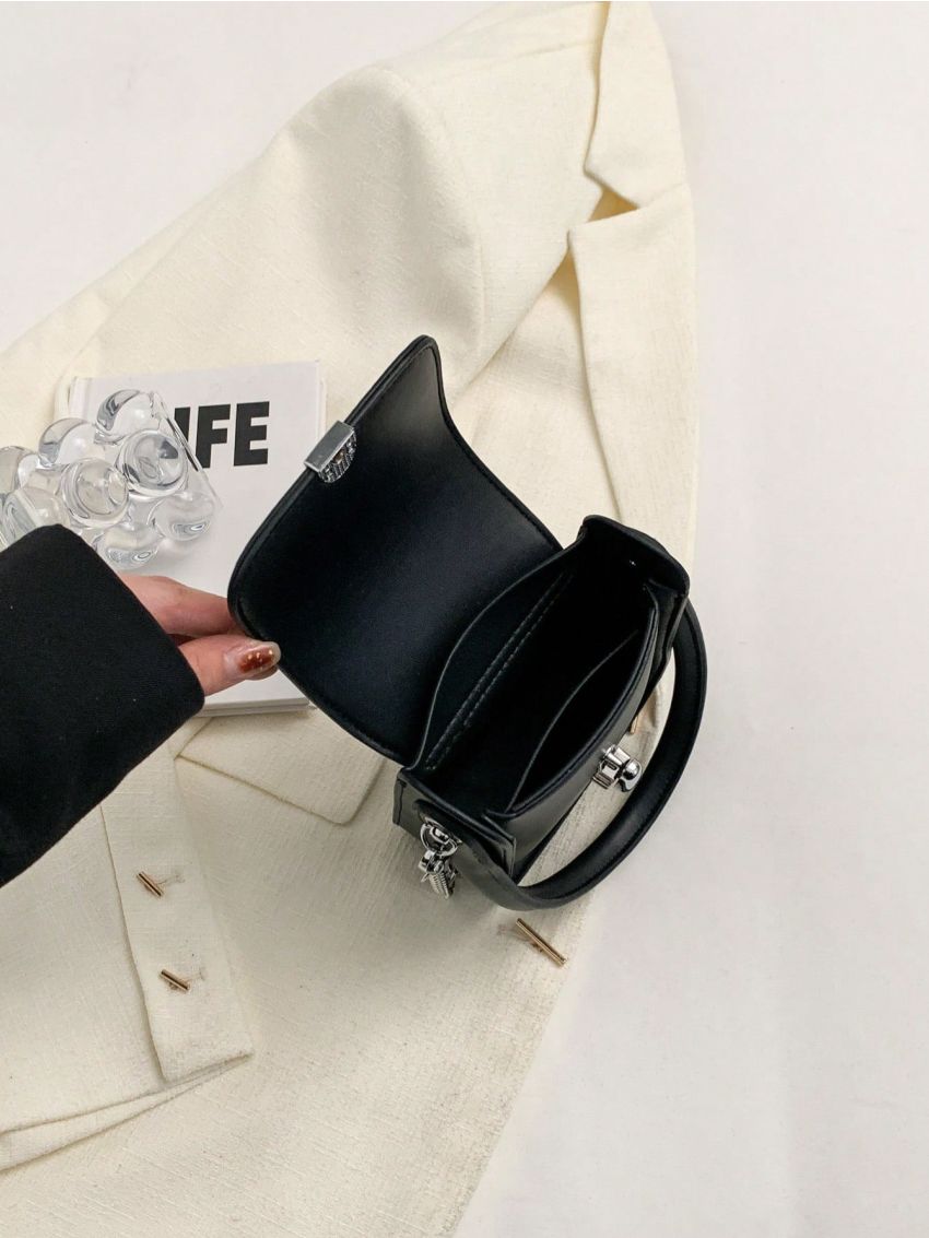Mini Square Bag Top Handle Metal Decor Chain Strap