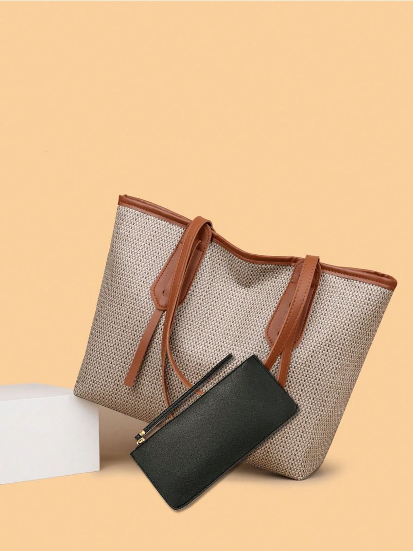 Contrast Binding Tote Bag With Purse, Best Work Bag For Women