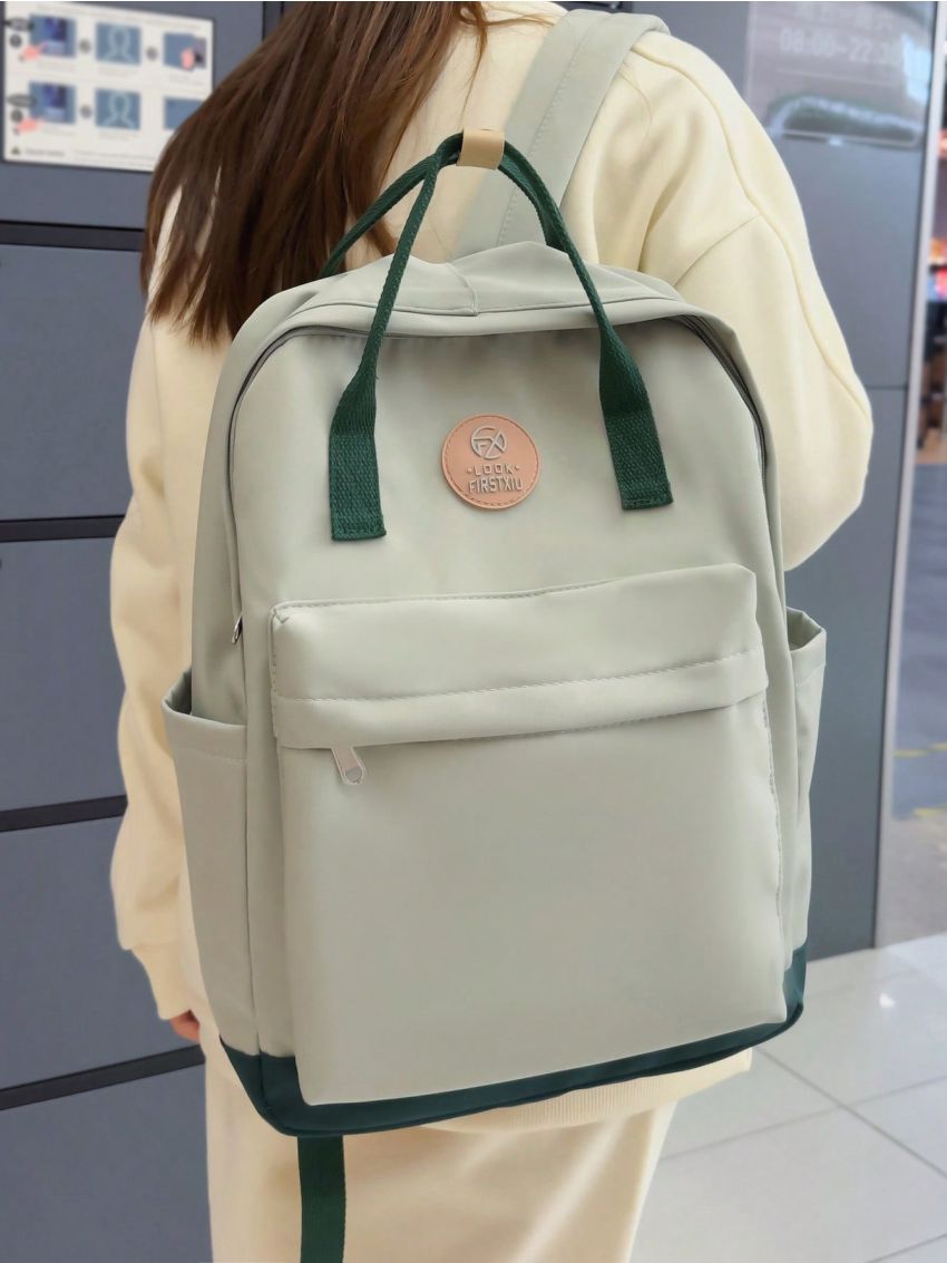 Medium Functional Backpack Letter Patch Decor