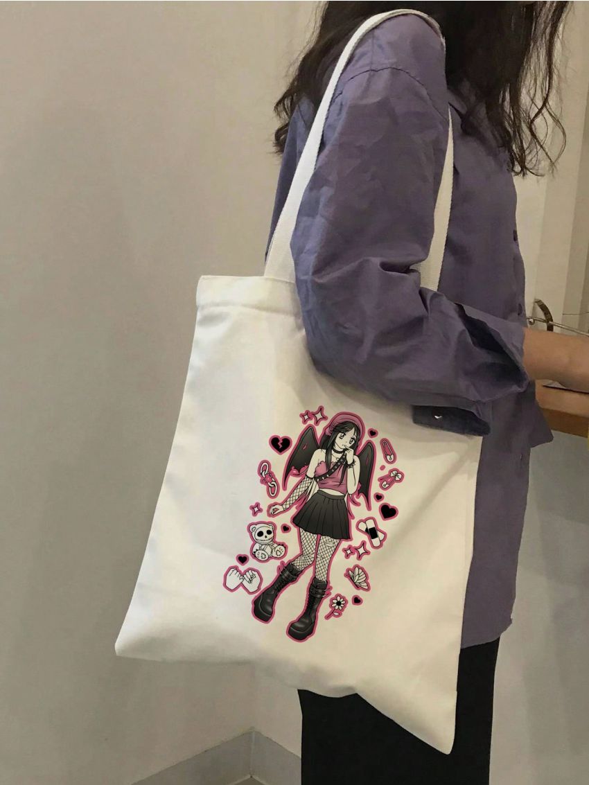 Small Cartoon Print Shopper Bag Double Handle