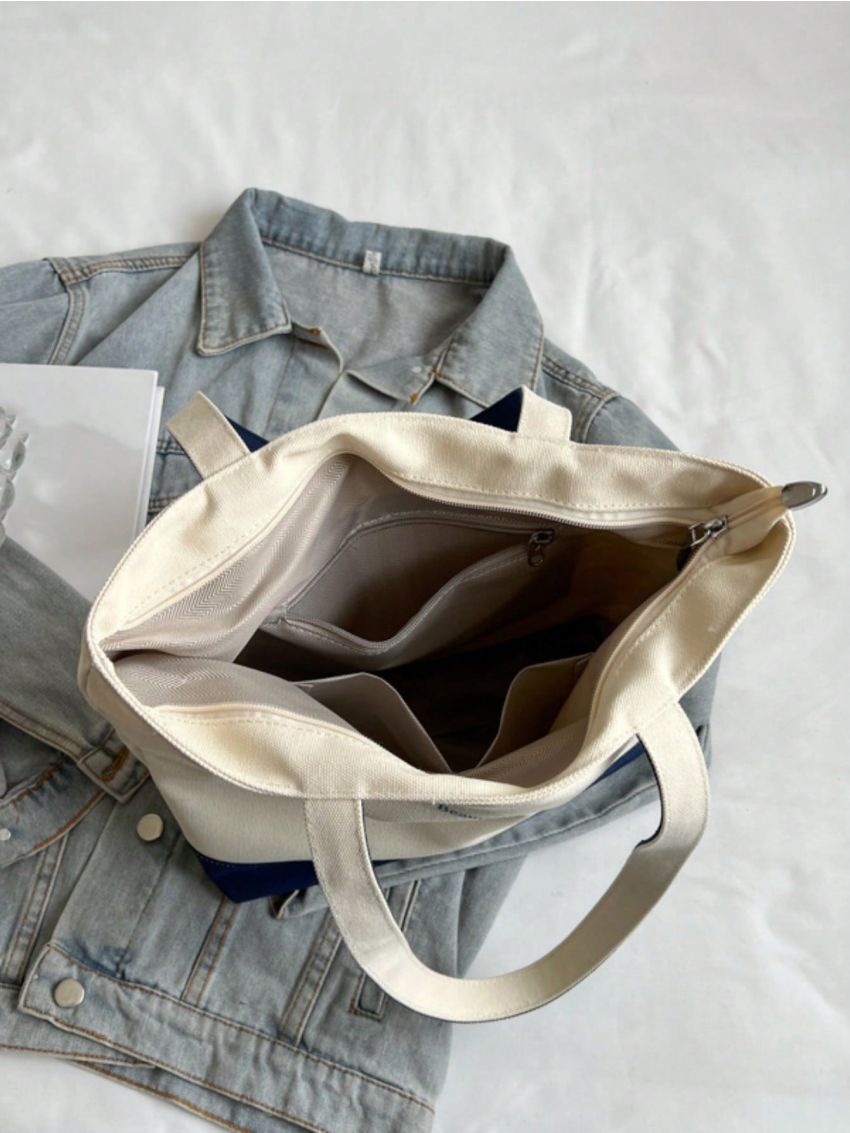 Medium Shopper Bag Two Tone Letter Detail Double Handle