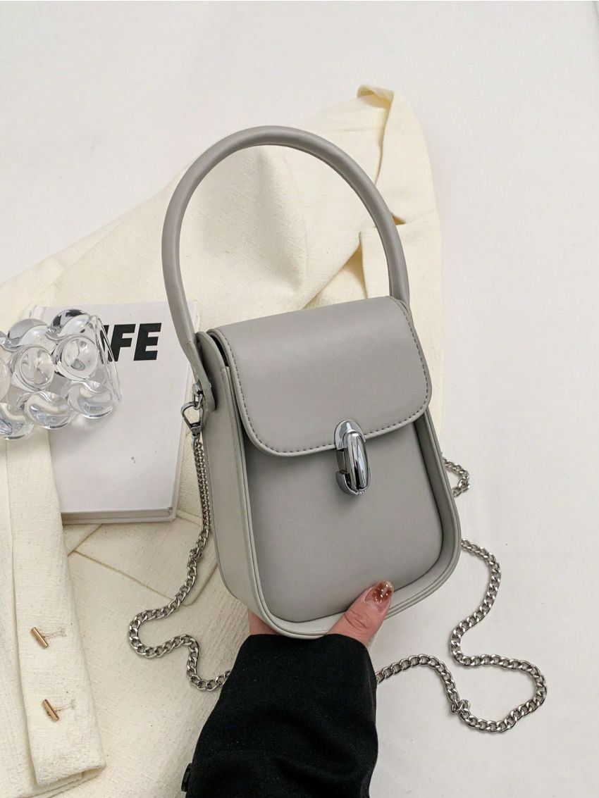 Mini Square Bag Top Handle Metal Decor Chain Strap