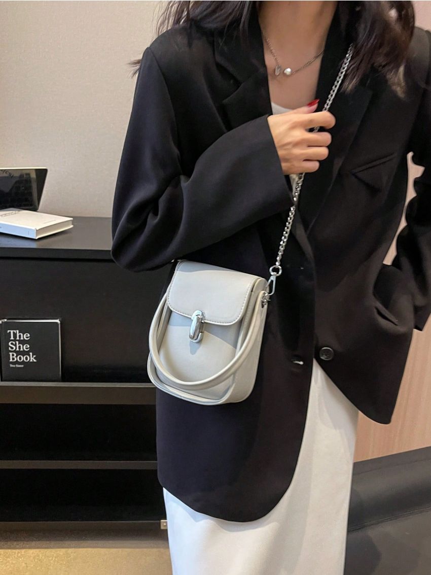 Mini Square Bag Top Handle Metal Decor Chain Strap