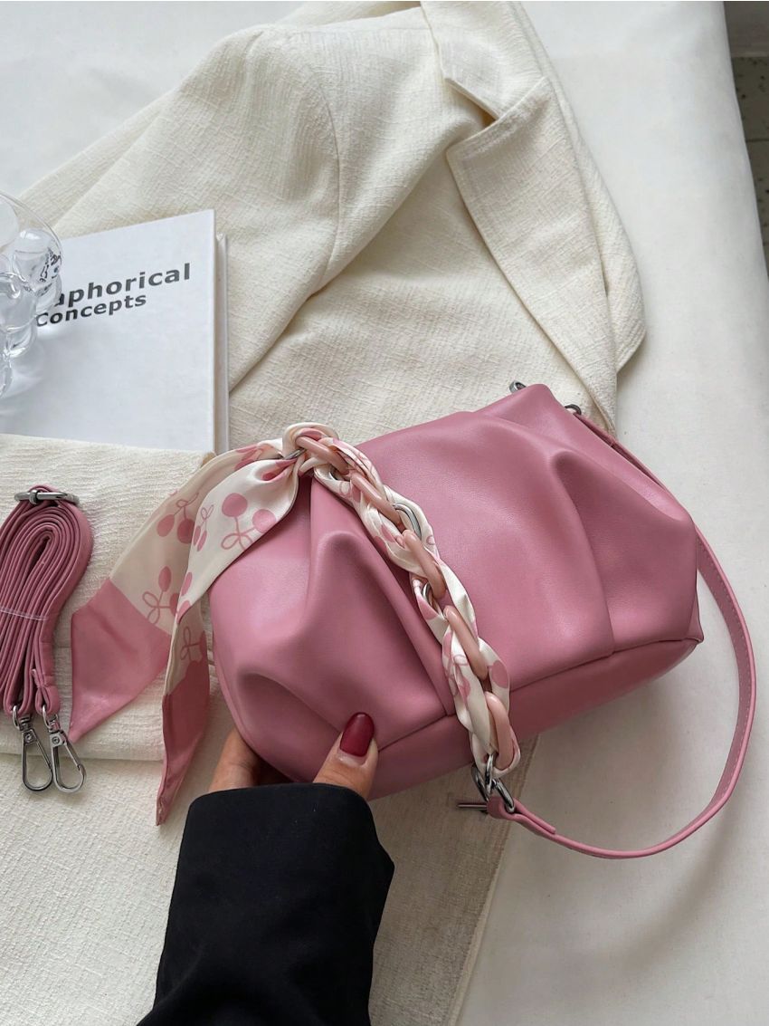 Twilly Scarf Decor Ruched Bag Fashion