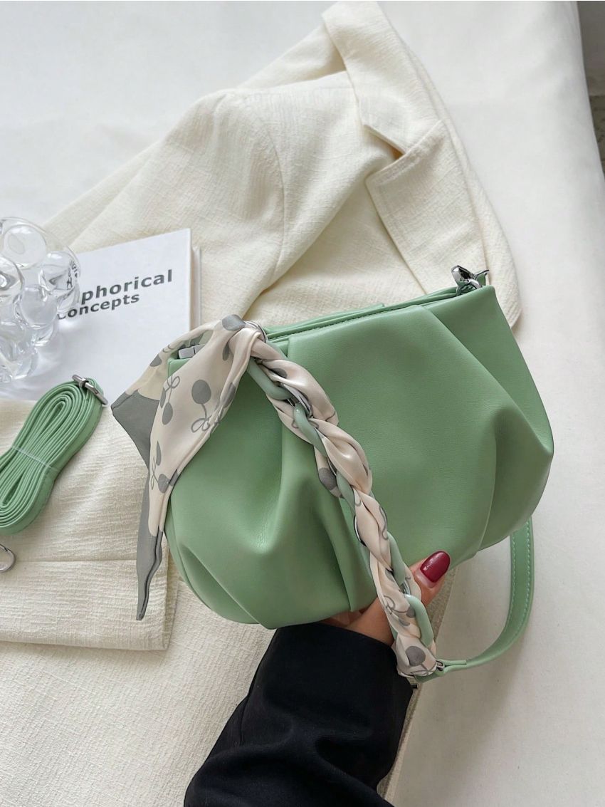 Twilly Scarf Decor Ruched Bag Fashion