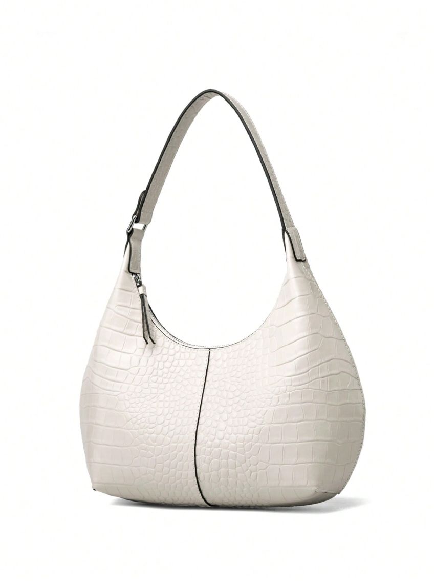 Genuine Leather Crocodile Embossed Hobo Bag Zipper Fashion