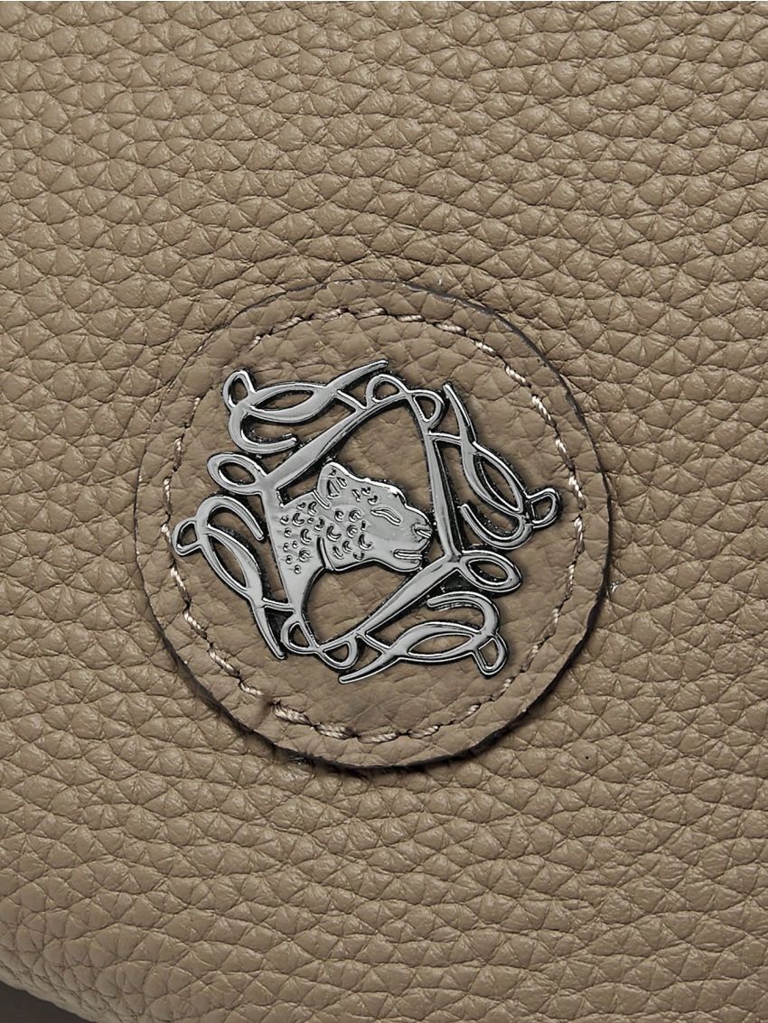 Metal Decor Litchi Embossed Baguette Bag Genuine Leather