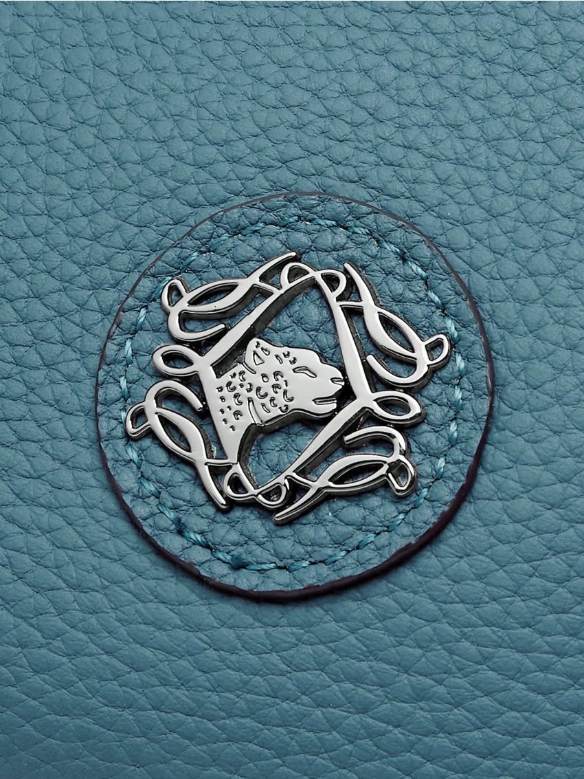 Metal Decor Litchi Embossed Baguette Bag Genuine Leather