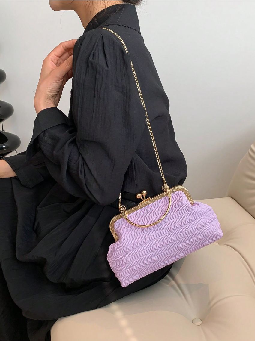 Small Dome Bag Black Metal Decor For Daily