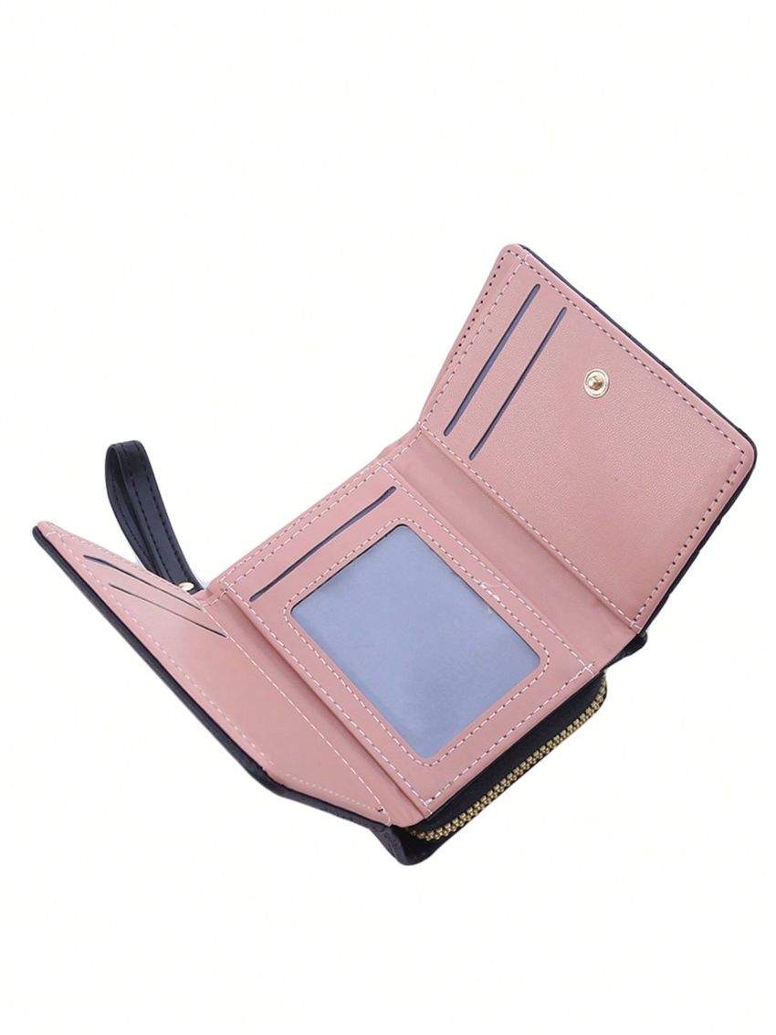 Heart Pattern Small Wallet Stitch Detail With Zipper For Daily