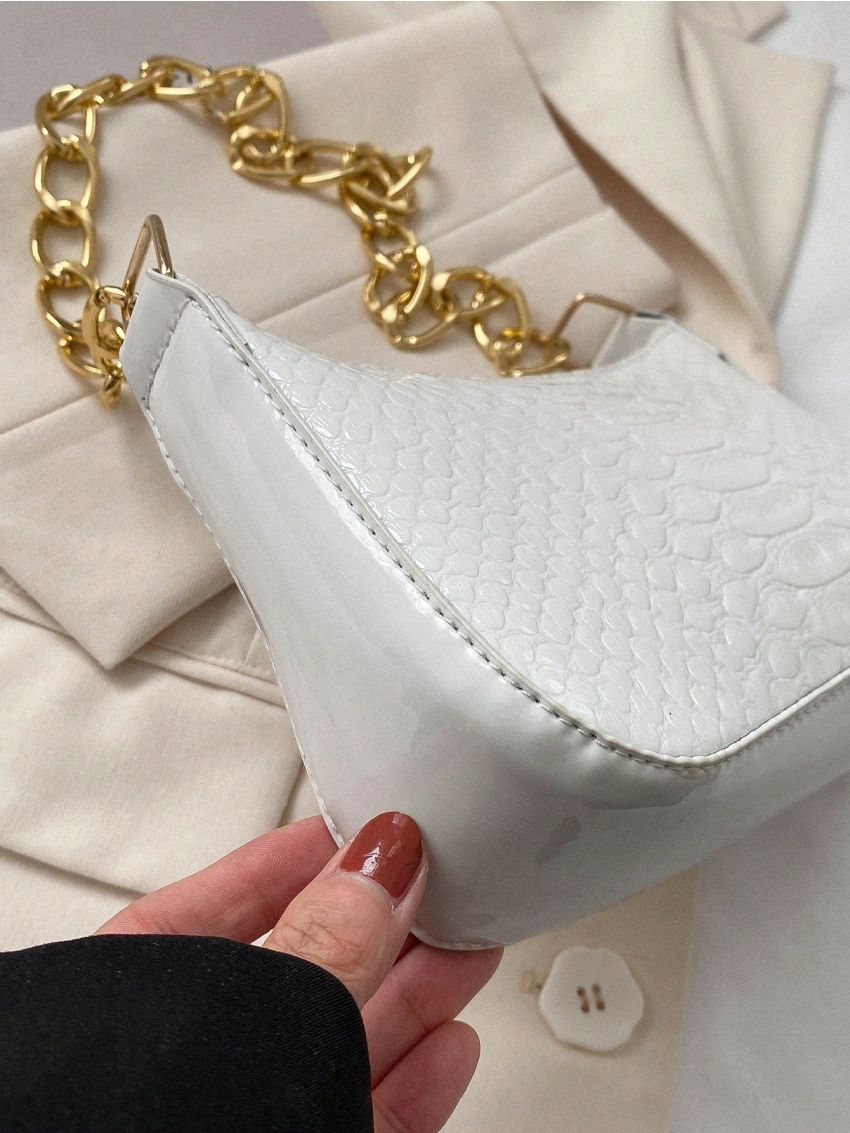 Mini Hobo Bag Snakeskin Print Chain Strap For Daily