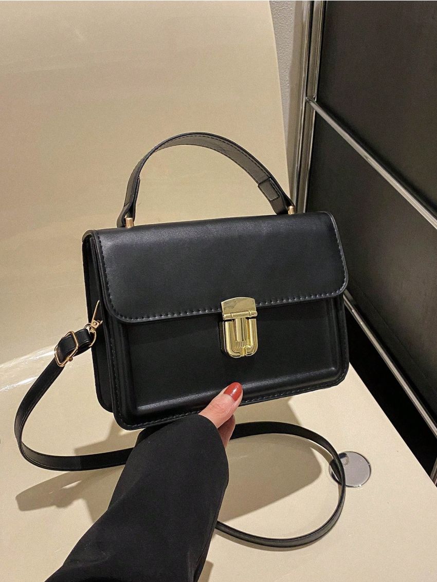 Small Square Bag Black Flap Top Handle For Daily