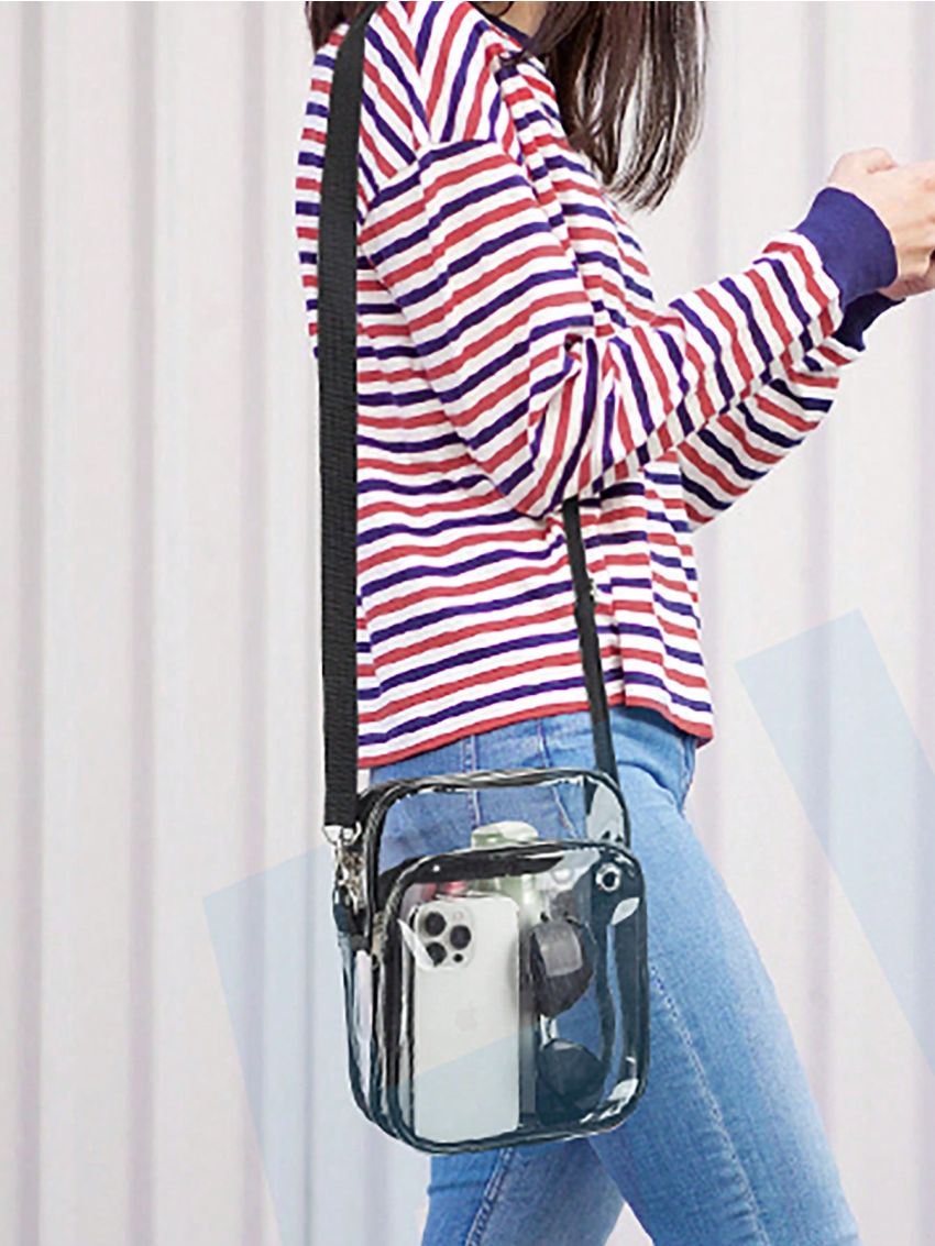 Clear Contrast Binding Square PVC Crossbody Bag