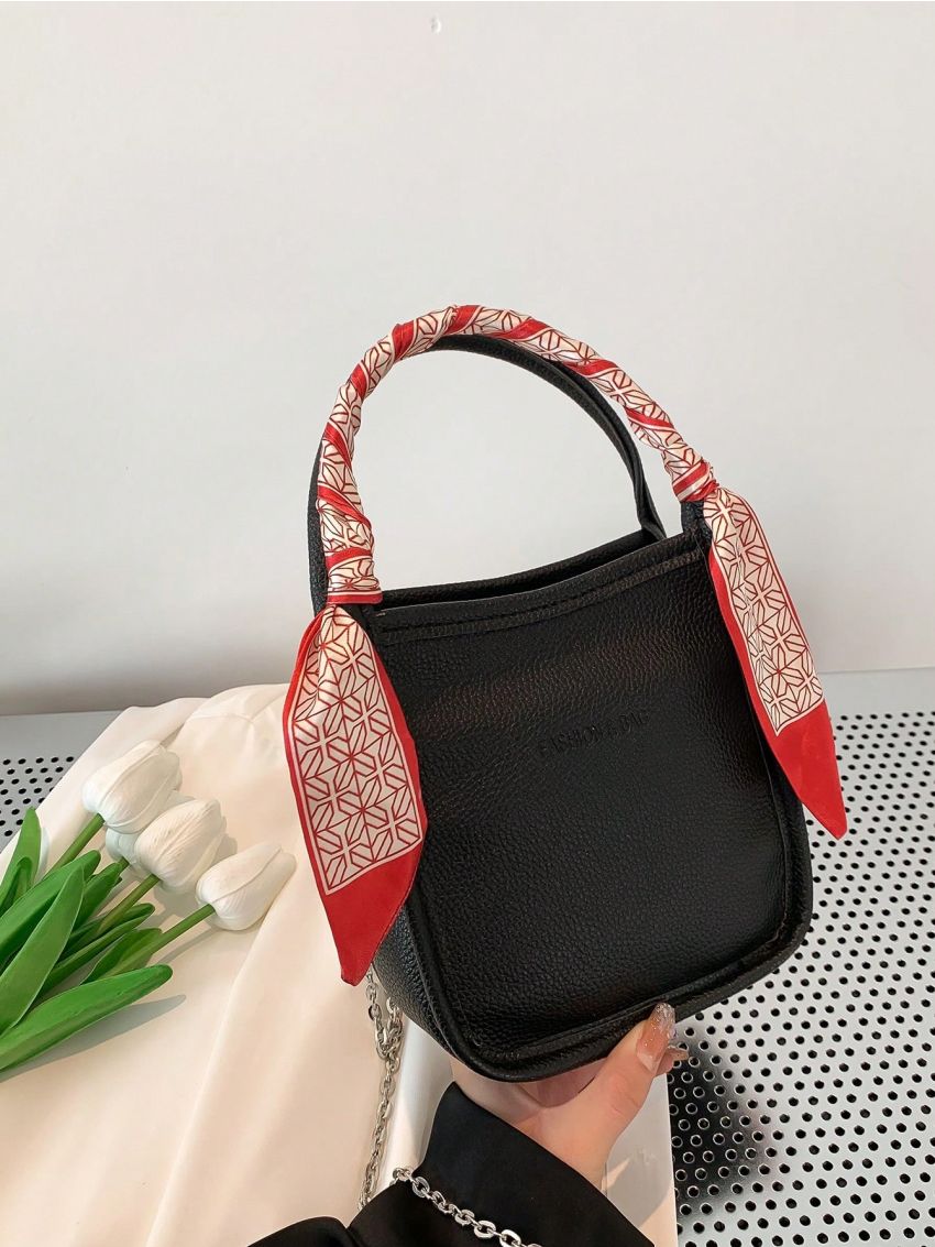 Mini Square Bag Twill Scarf Decor Double Handle