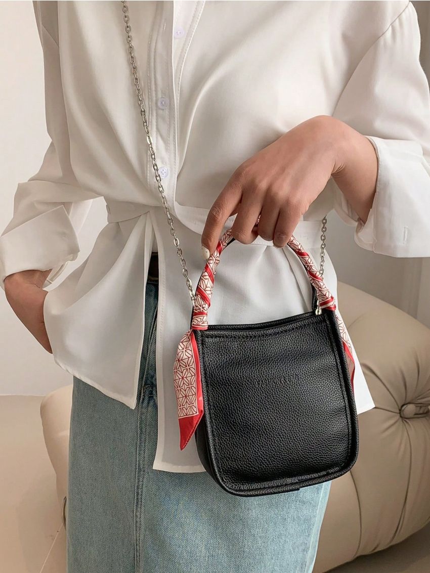 Mini Square Bag Twill Scarf Decor Double Handle