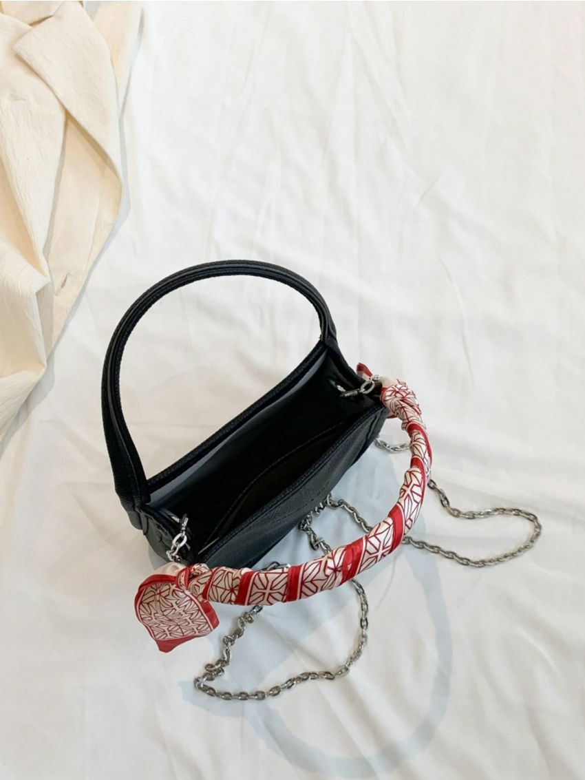 Mini Square Bag Twill Scarf Decor Double Handle