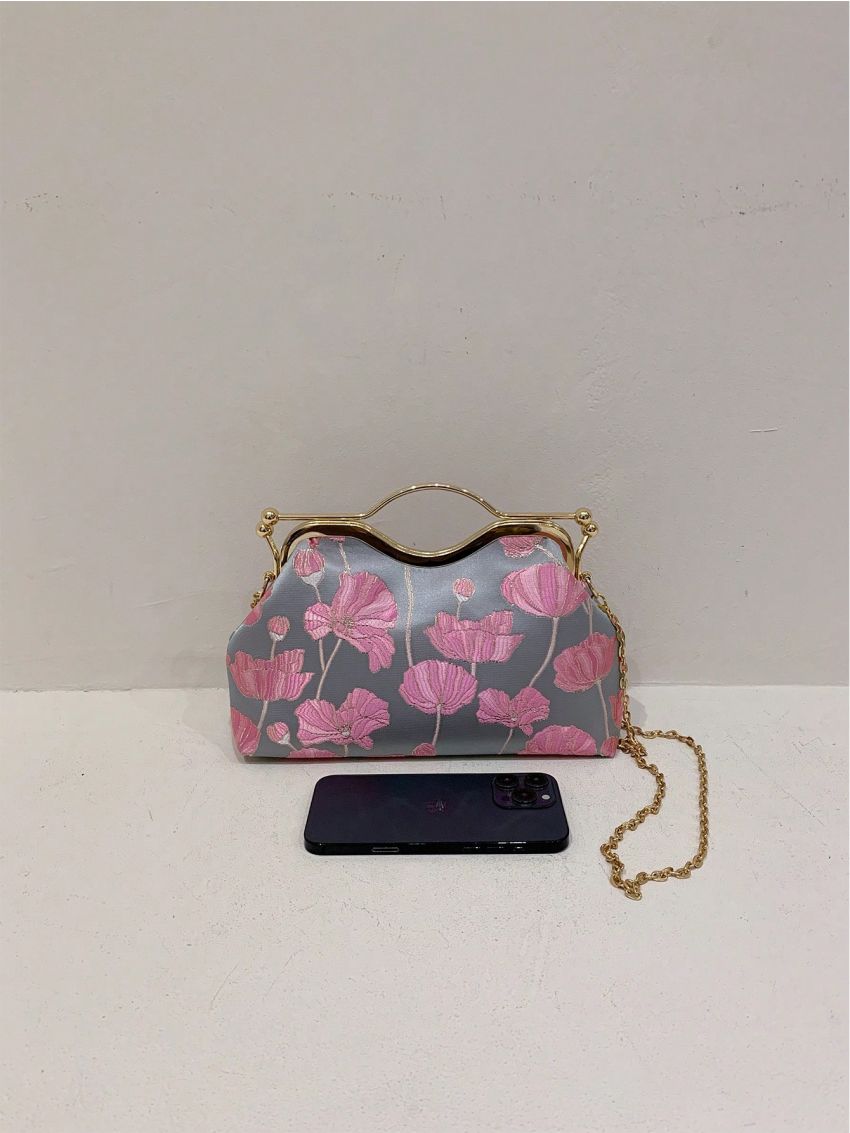 Medium Satchel Bag Embroidery Design Chain Strap