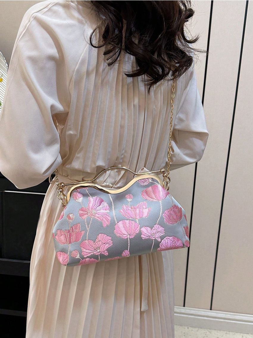 Medium Satchel Bag Embroidery Design Chain Strap