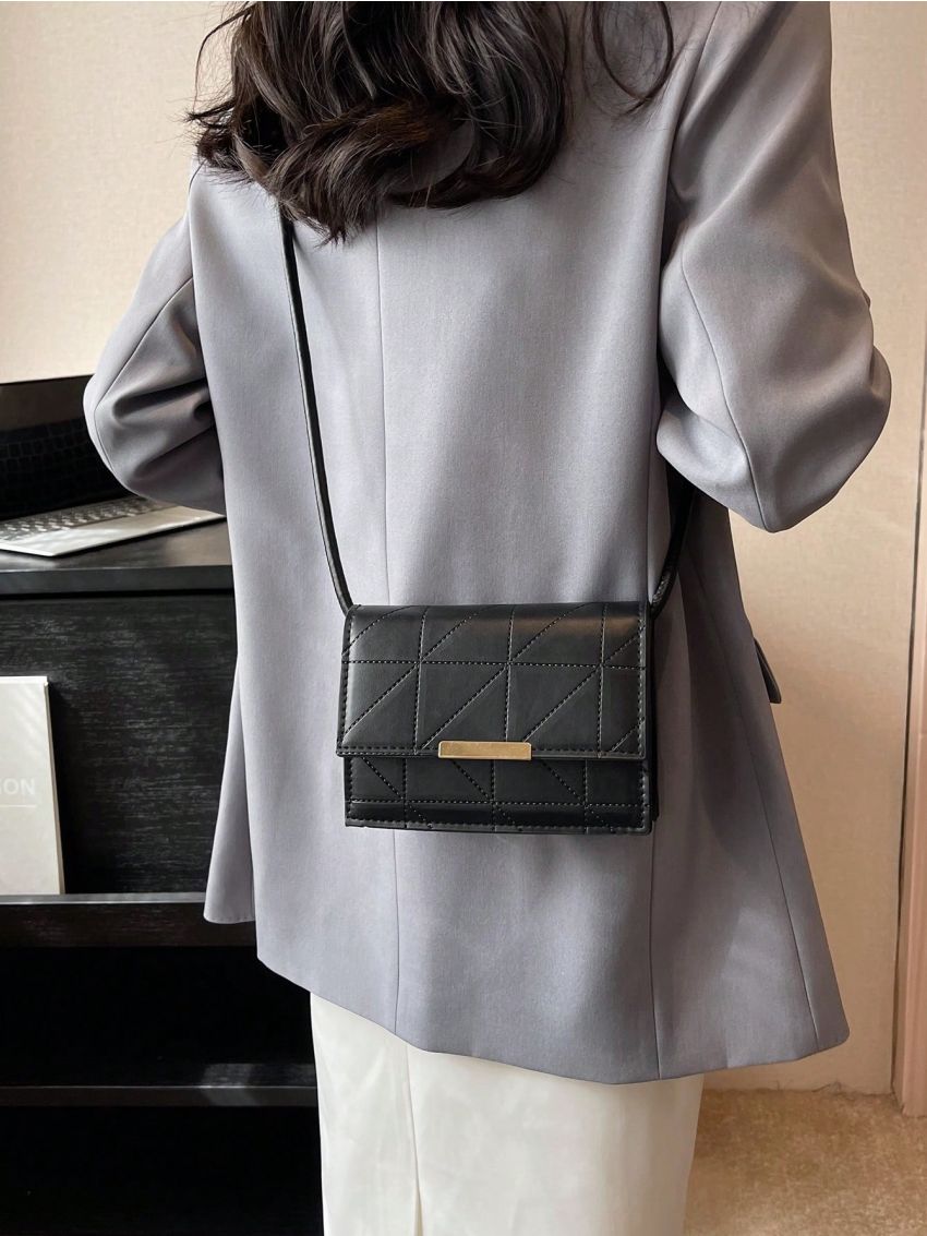 Mini Flap Square Bag Stitch Detail Metal Decor PU