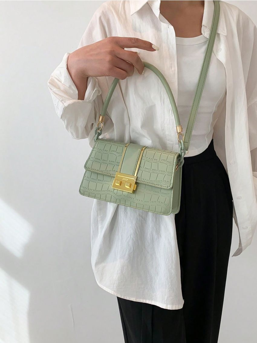 Crocodile Embossed Square Bag Mini Flap