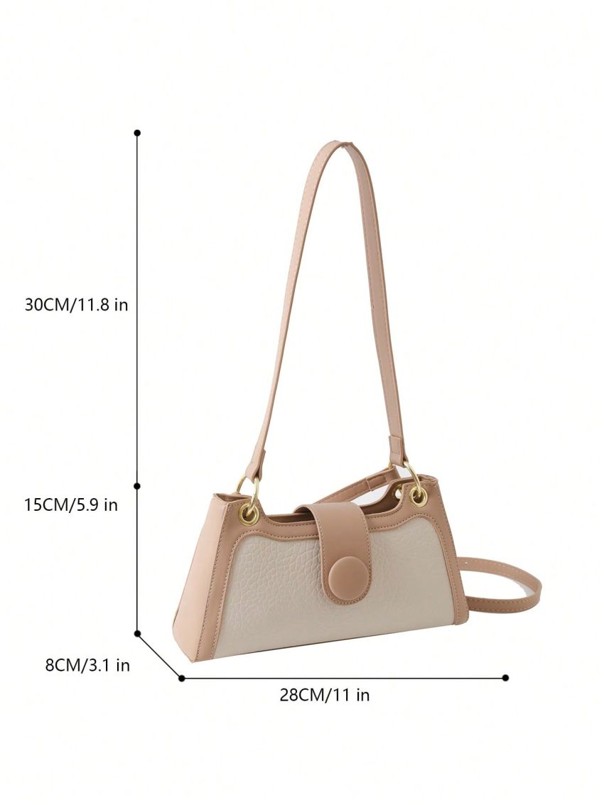 Baguette Bag Litchi Embossed Color Block PU