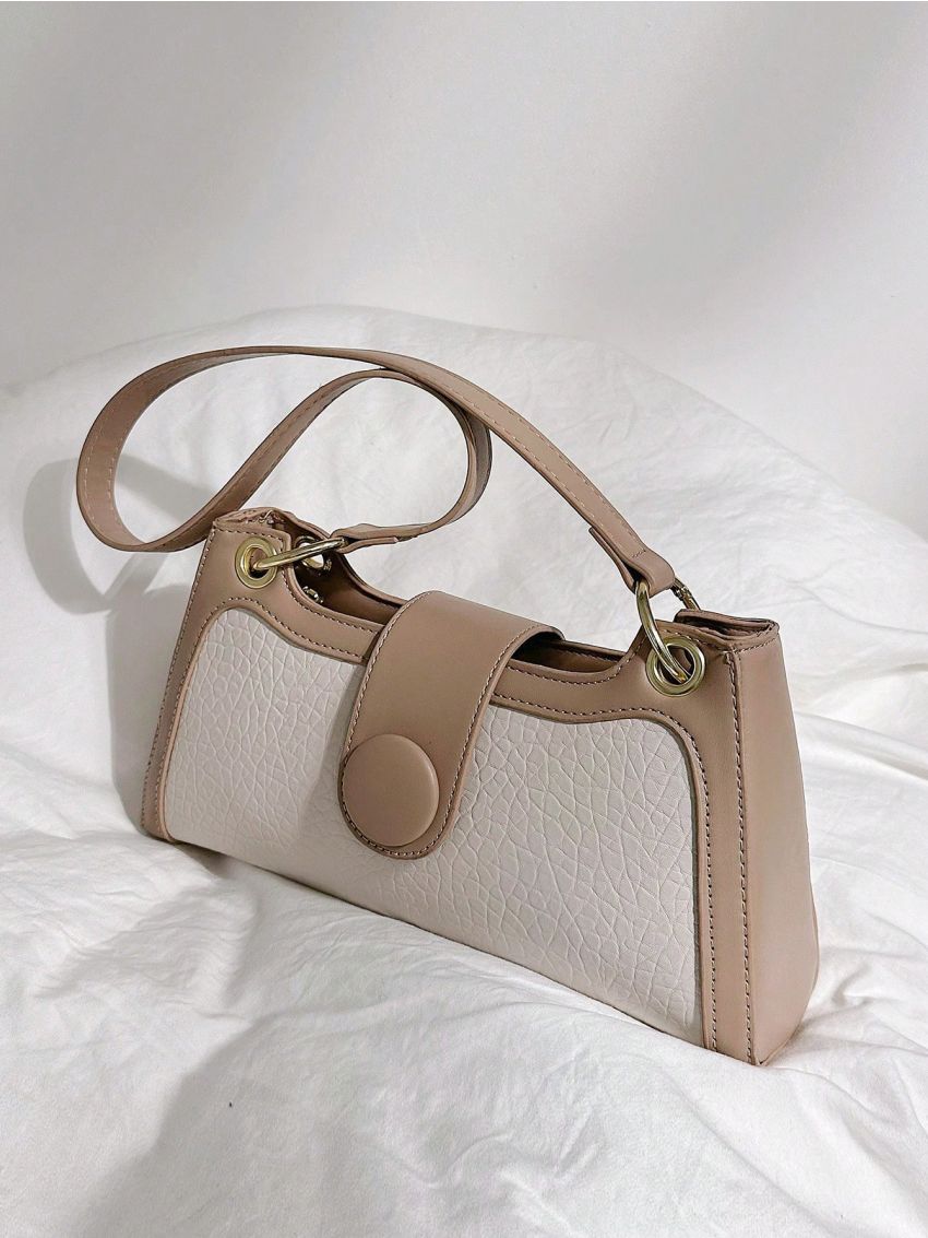 Baguette Bag Litchi Embossed Color Block PU