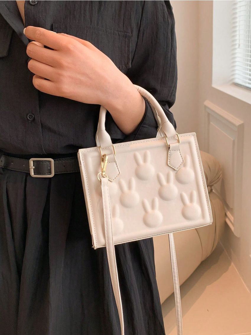 Mini Square Bag PU Cartoon Rabbit Pattern Beige