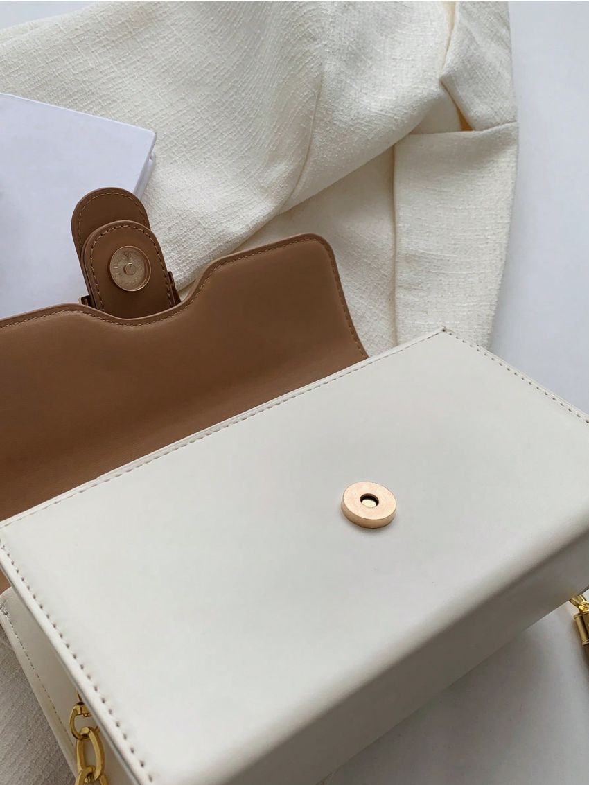 Two Tone Baguette Bag Buckle Decor PU