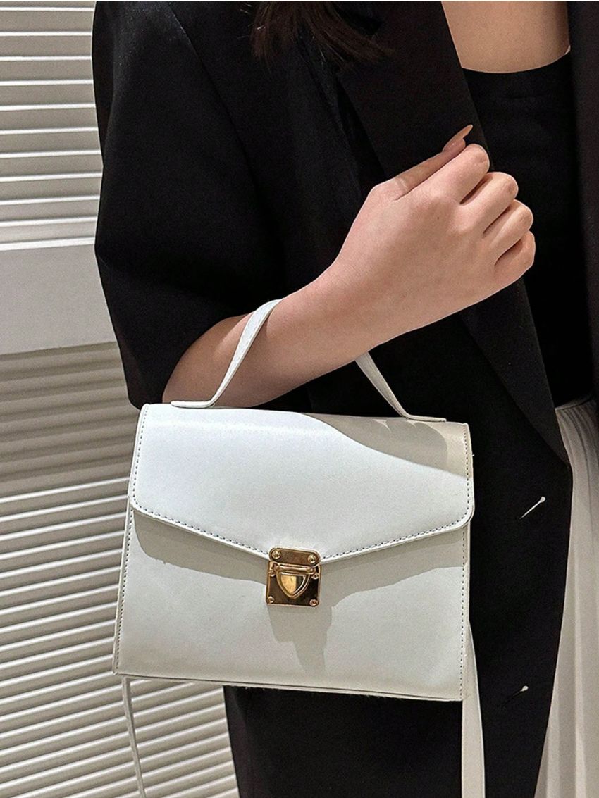 Push Lock Square Bag PU White