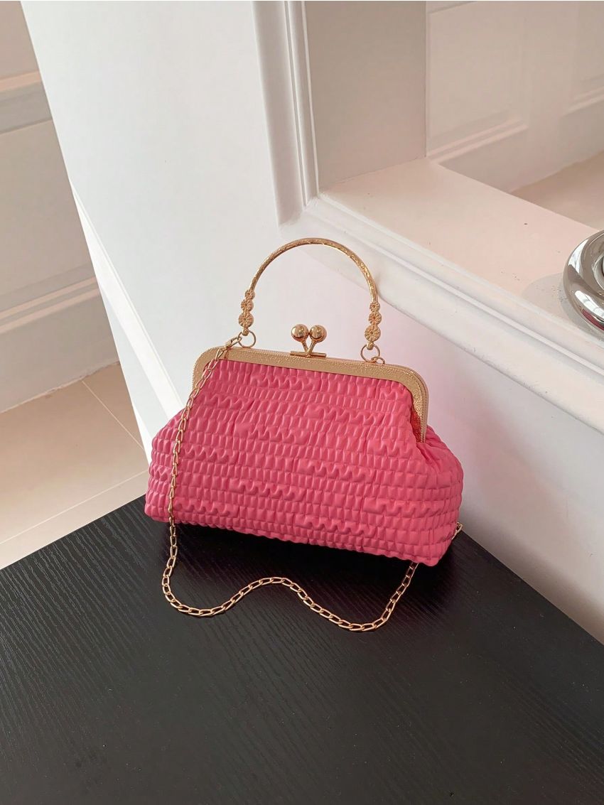 Small Square Bag Ruched Detail Kiss Lock