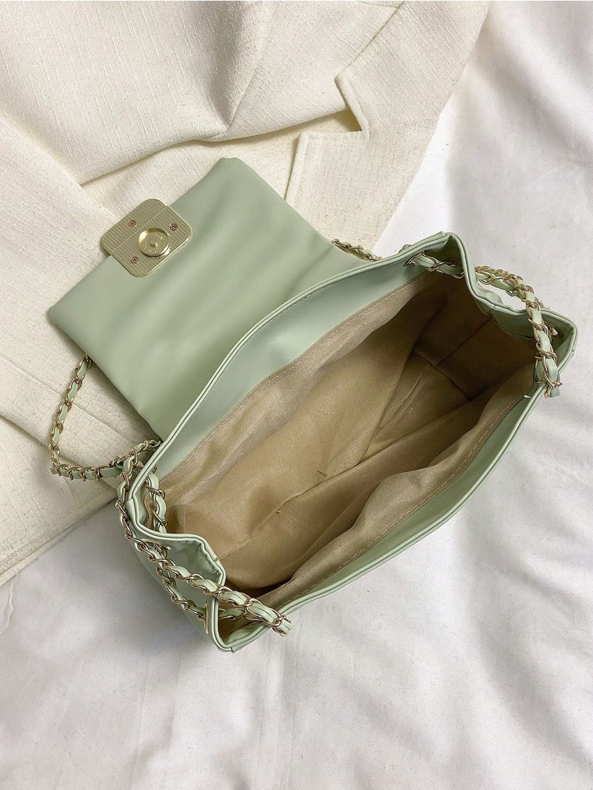Flap Square Bag PU Chain Green