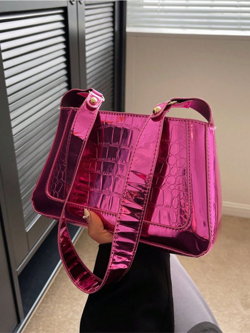 Crocodile Embossed Square Bag Metallic PU Funky