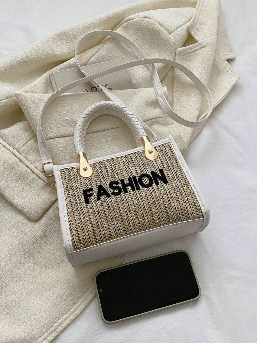 Mini Straw Bag Letter Embroidered Vacation