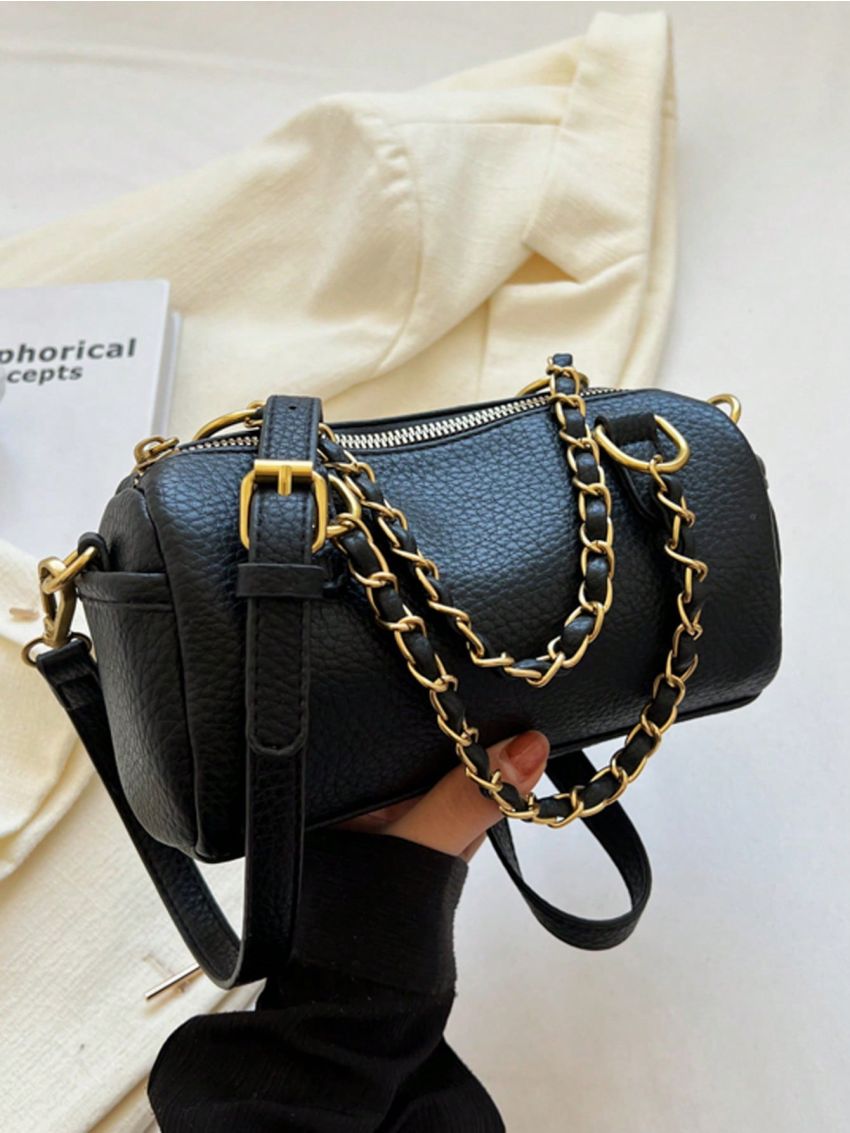 Small Square Bag Litchi Embossed Chain Strap