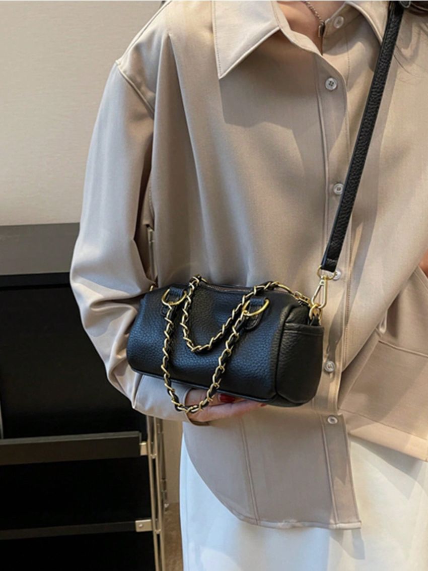 Small Square Bag Litchi Embossed Chain Strap